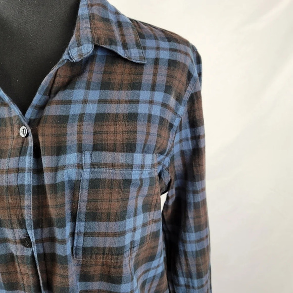 PINK VICTORIA'S SECRET Blue Brown Button Down TopLace Back - Picture 5 of 11